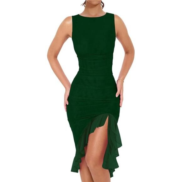 Women's Sexy Elegant Boat Neck Dress Green - Picture 1 of 5